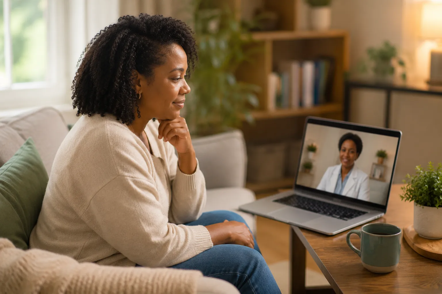 Telehealth and telepsychiatry video session from home